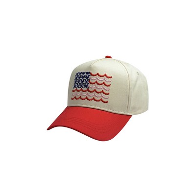 Heya Custom Made 5-Panel High Crown Trucker Hat with Abstract Embroidered American Flag